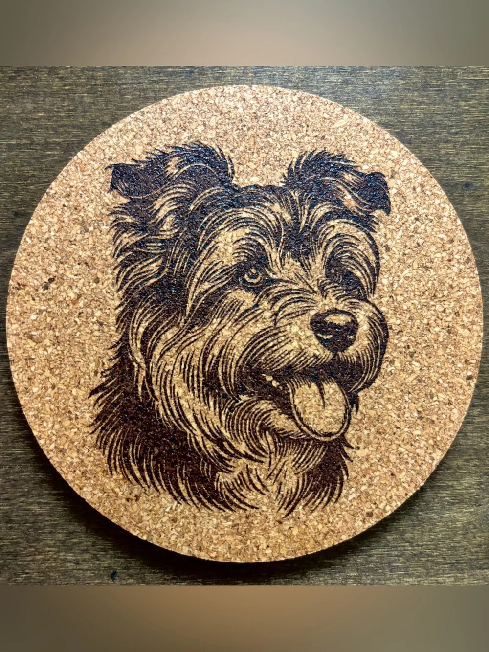 Australian Terrier Dog Face Laser Engraved Cork Coaster #4
